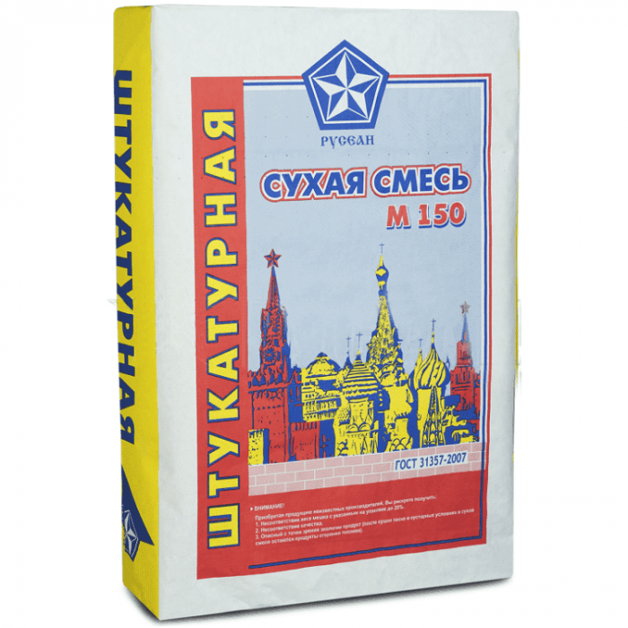 Сухая смесь Русеан М-150 штукатурная цементная 40 кг