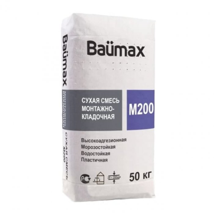 Кладочная смесь цементная Baumax монтажно-кладочная М200 серый 50кг