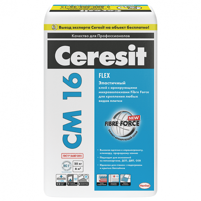 Клей эластичный Ceresit CM 16 для плитки 25 кг