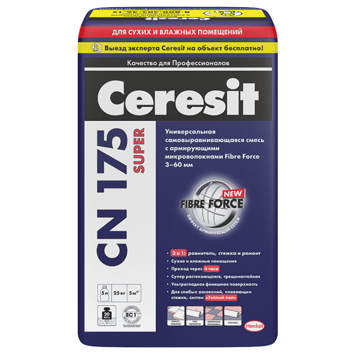 Смесь самовыравнивающаяся Ceresit CN 175 Super для внутреннего применения 25 кг