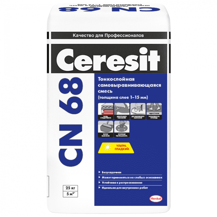 Смесь самовыравнивающаяся Ceresit CN 68 для внутреннего применения 25 кг