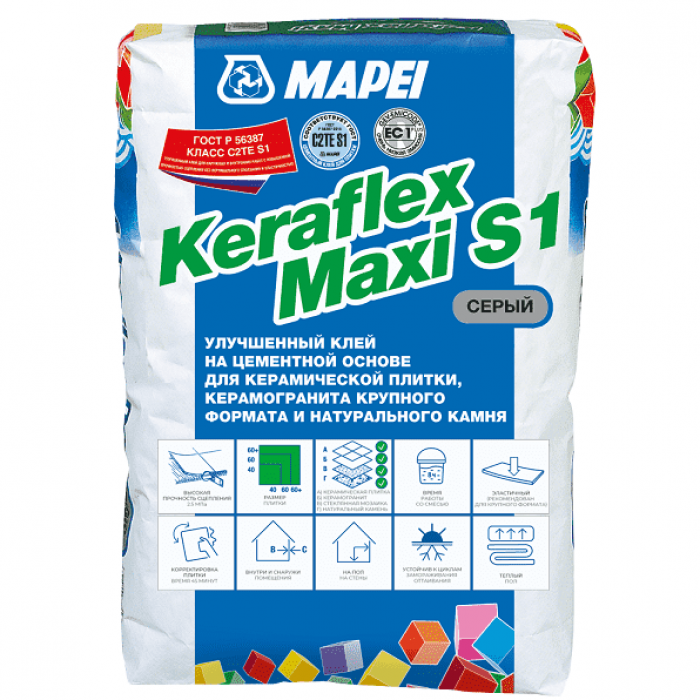 Клей Mapei Keraflex Maxi S1 серый для плитки и керамогранита25 кг